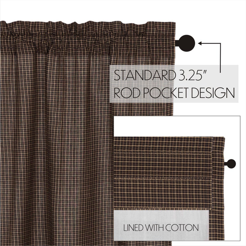 VHC Brands Kettle Grove Plaid Panel Scalloped Set of 2 84x40 Country Curtains, Country Black - Image 5